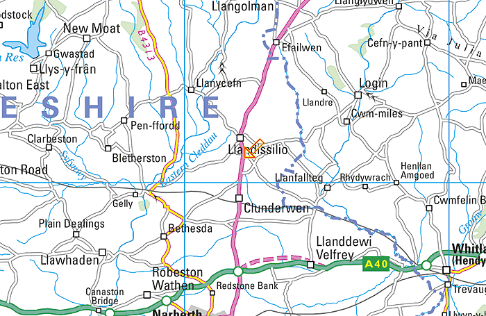 Map of the area around Llandissilio